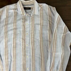 Tasso Elba Shirt Mens Large Long Sleeve Linen Cotton Button Up Pocket Striped